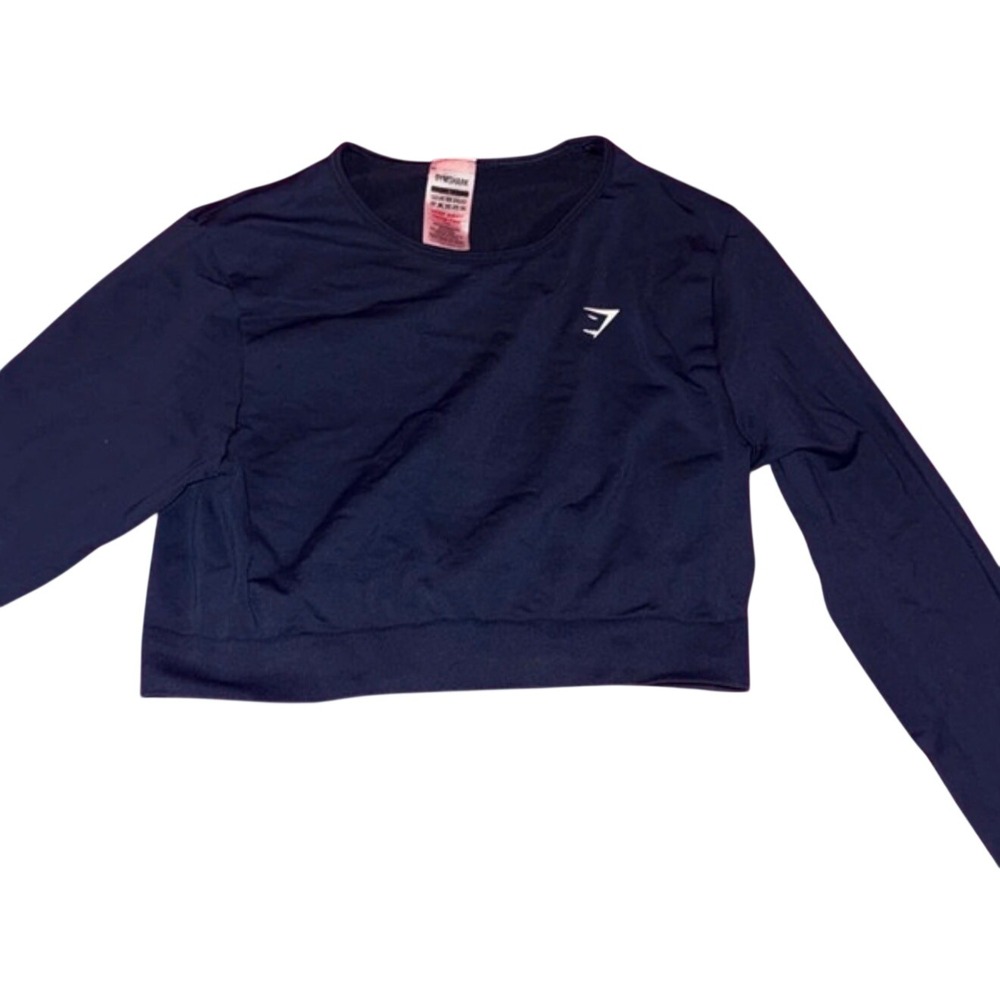 Gymshark Womens Long Sleeve Crop Top Navy Blue Athletic Workout Shirt Size Large